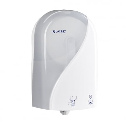 Pachet Lucart 1x Dispenser hartie igienica Jumbo, autocut, alb lucios Identity+24 role Hartie igienica mini jumbo (AC) EcoNatural 900 ID-2str.