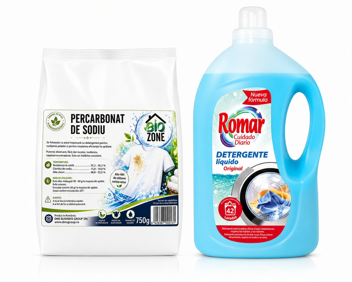 Pachet Detergent de rufe lichid 3 L + Percarbonat de Sodiu 750 g
