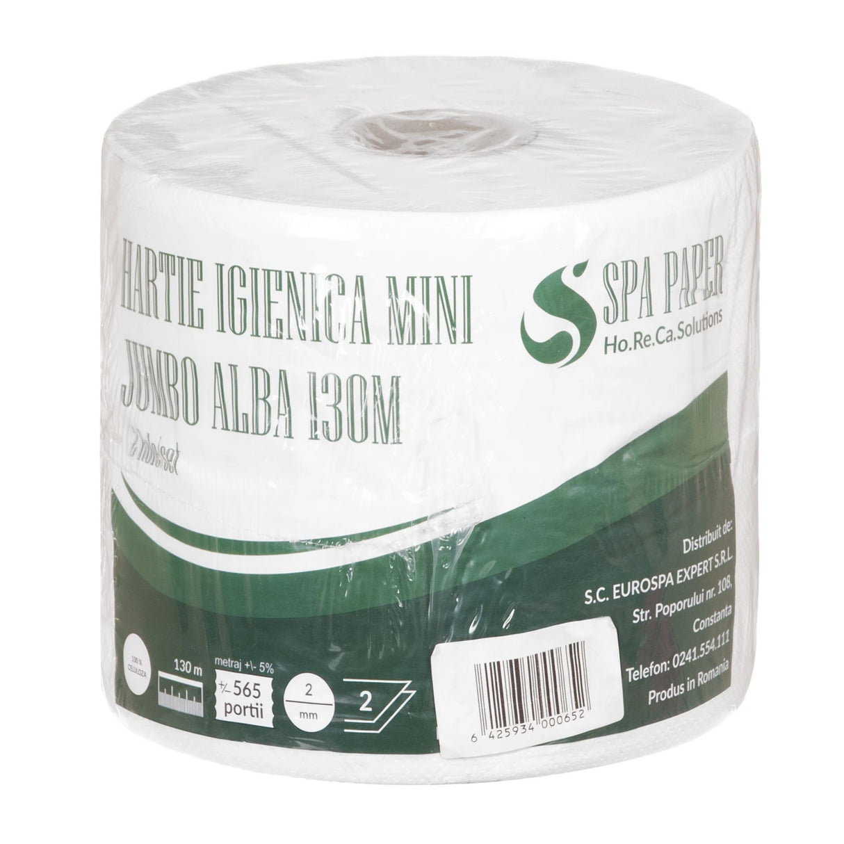 Pachet 2 role hartie igienica mini jumbo Spa Paper, alba ,130ml,400g