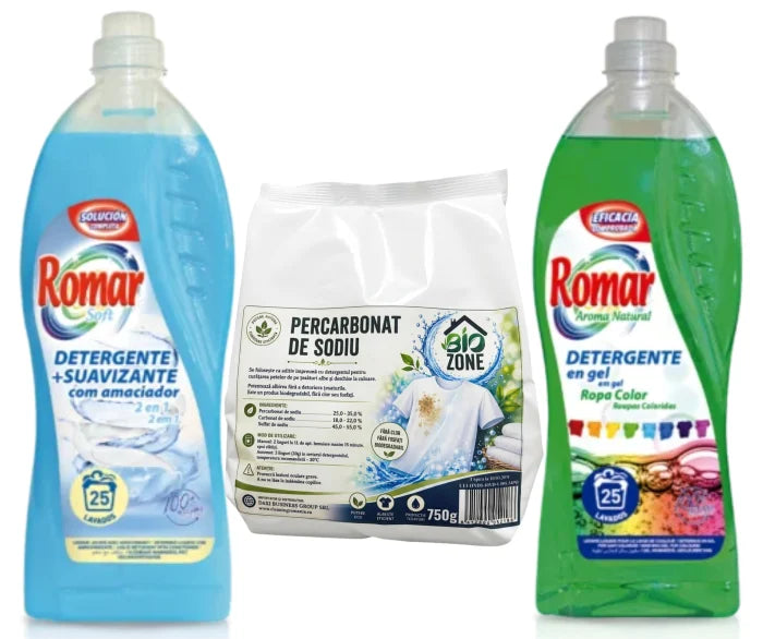 Pachet: 2 x Detergent de rufe lichid 2 in 1, 1,5 L + Percarbonat de sodiu, 750 g, Biozone