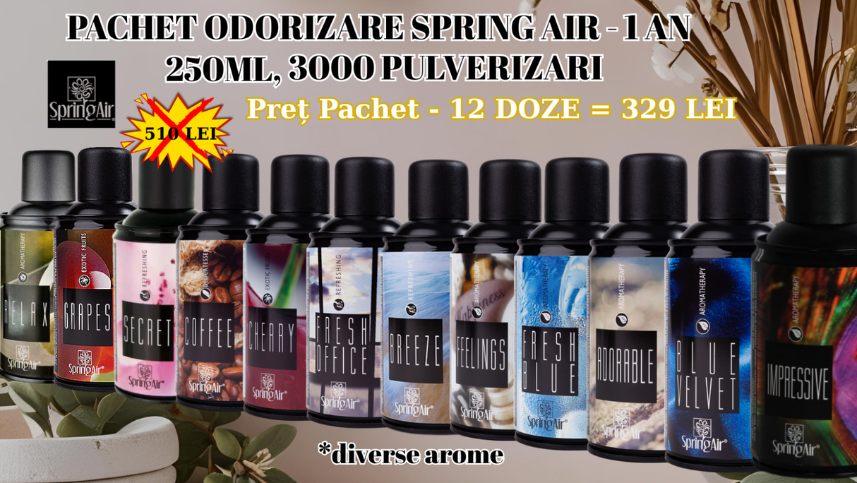 Pachet Odorizare, 1An, 12 Doze, 250ml, 3000 pulverizari, diverse arome