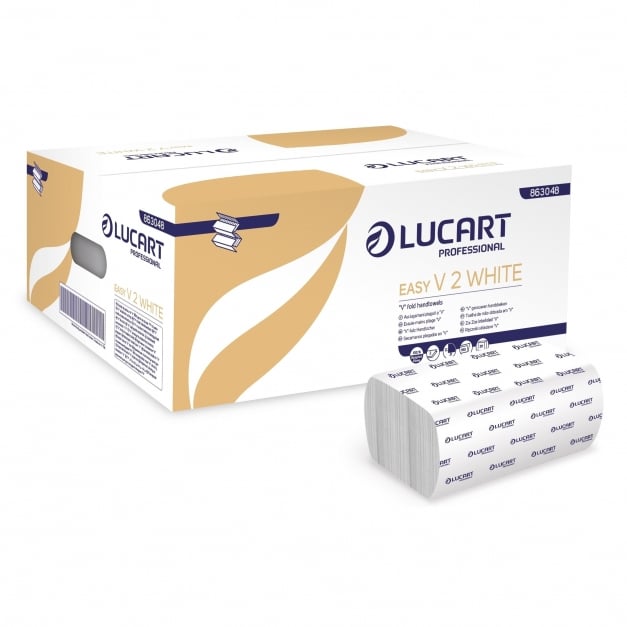 Pachet 20 seturi x Prosoape de maini pliate in V Easy, Lucart, albe ,2 straturi, 21cmx21cm,190 buc/set