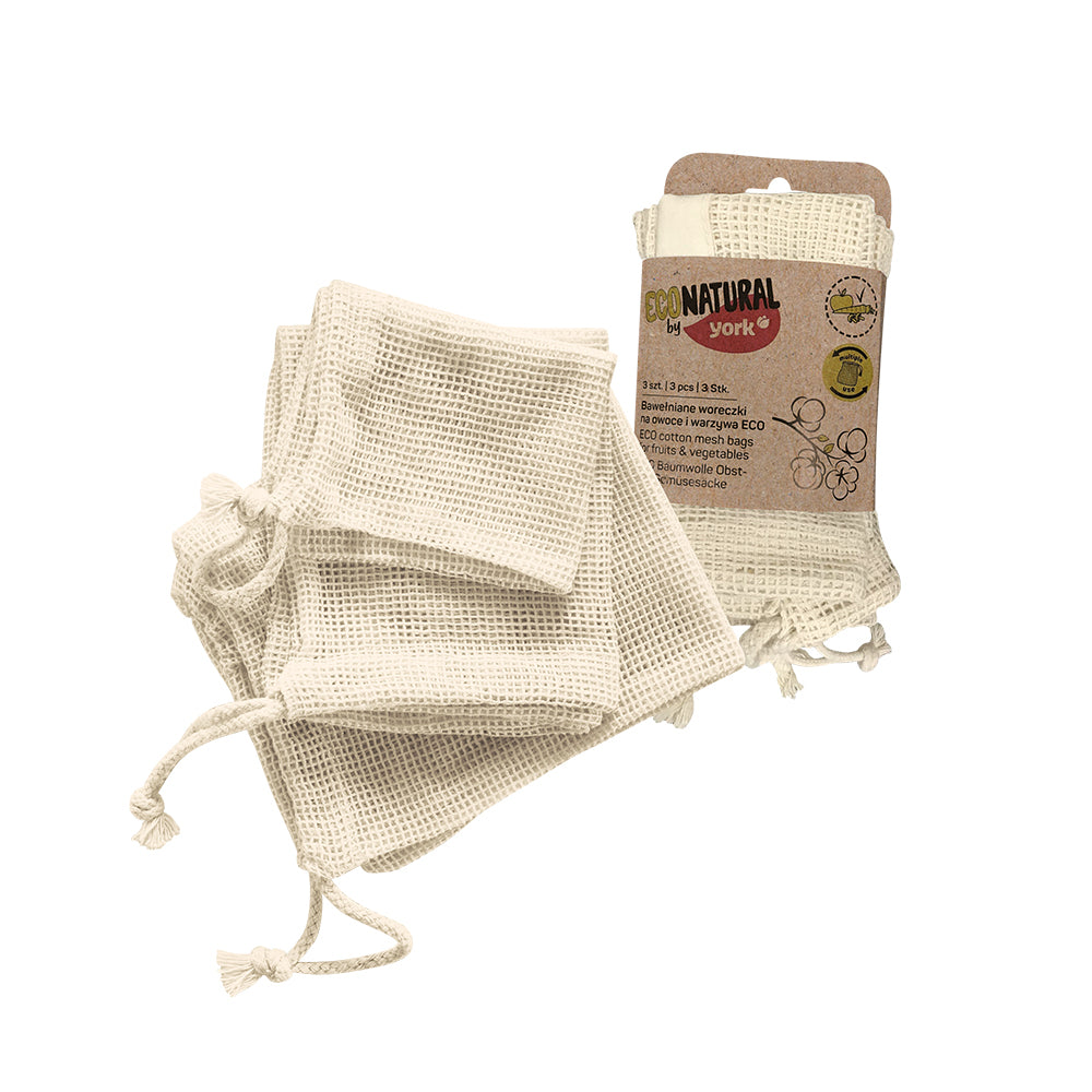 Set 3 sacosi bumbac pentru depozitare,18x23 cm, Eco Natural