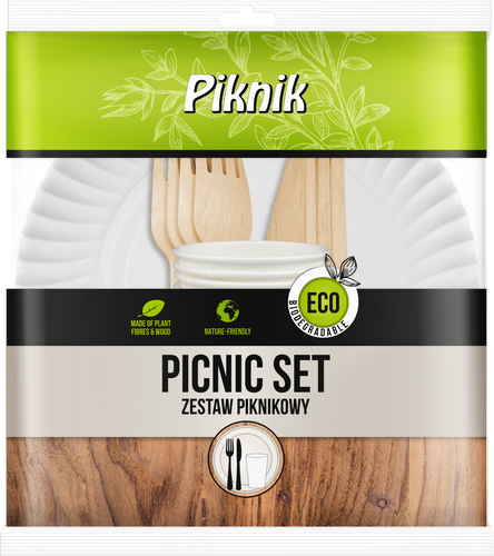 Set ECO Picnic biodegradabil 4 x 4 (farfurie + pahar + cutit + furculita)