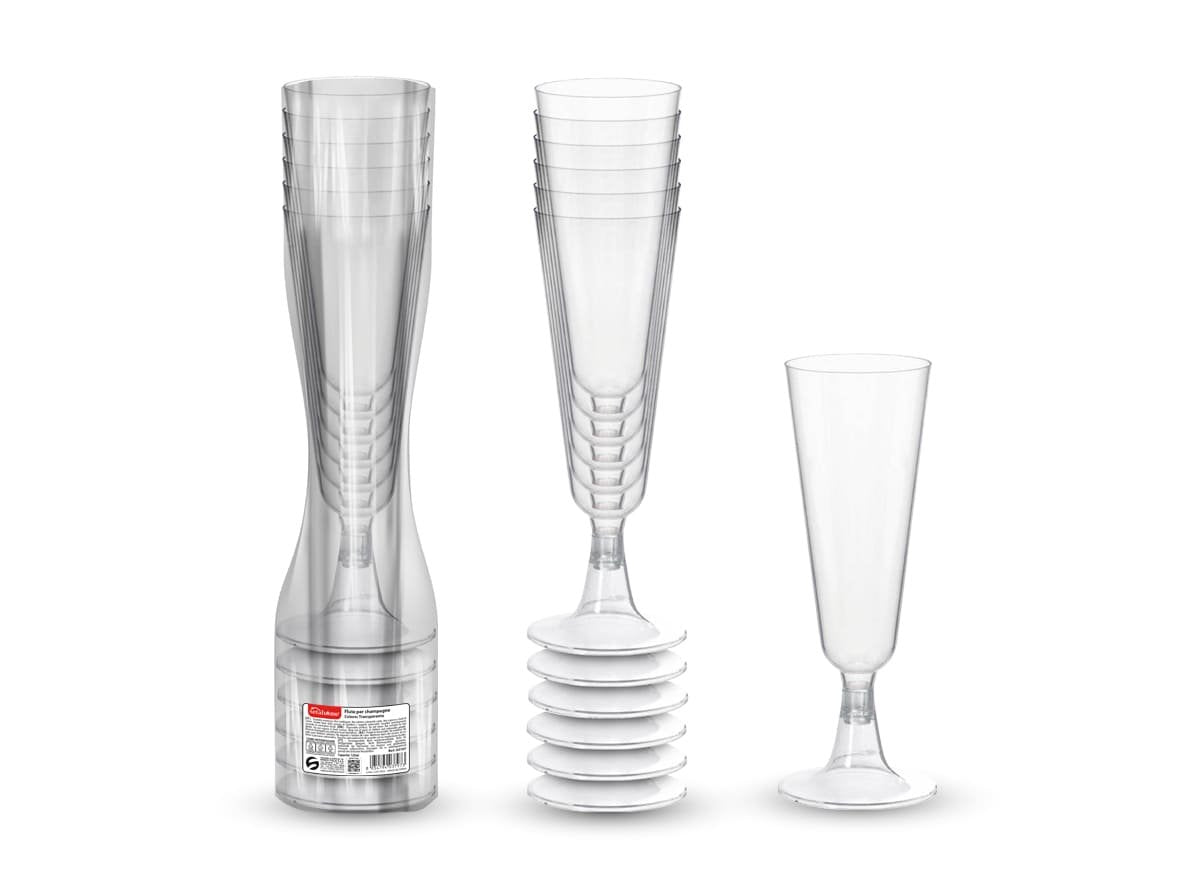 Set pahare de plastic pentru sampanie, transparente, 125 ml, 6 bucati