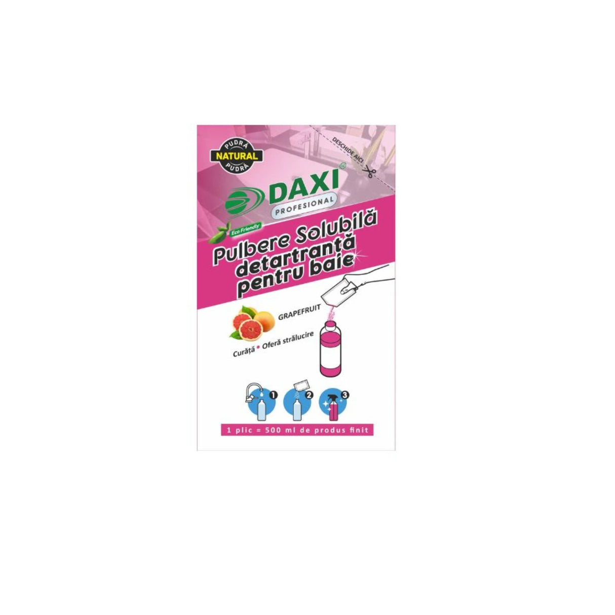 Solutie pulbere pentru curatare si detartrare suprafete din baie,20g, parfum grapefruit