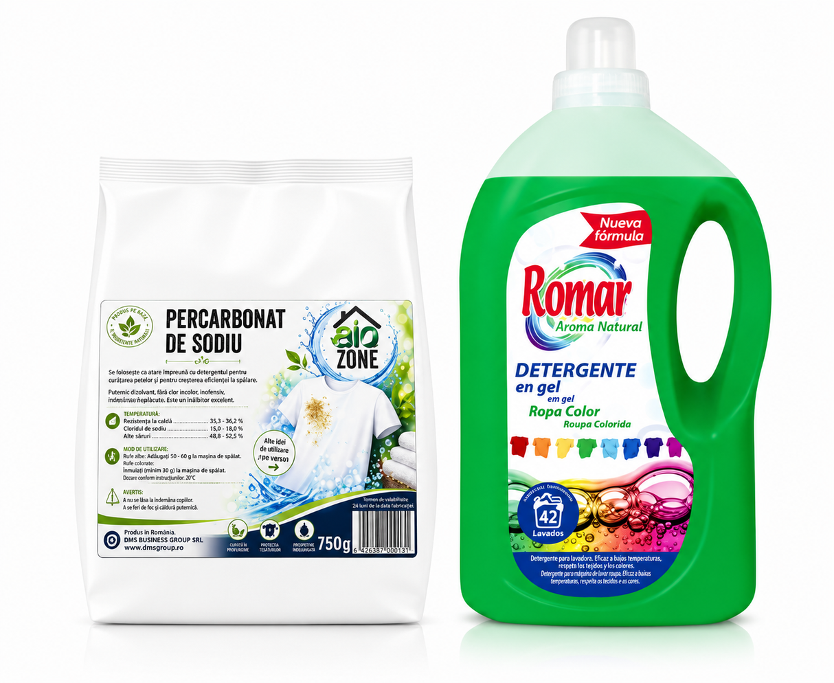 Pachet Detergent de rufe colorate, lichid 3 L + Percarbonat de Sodiu 750 g
