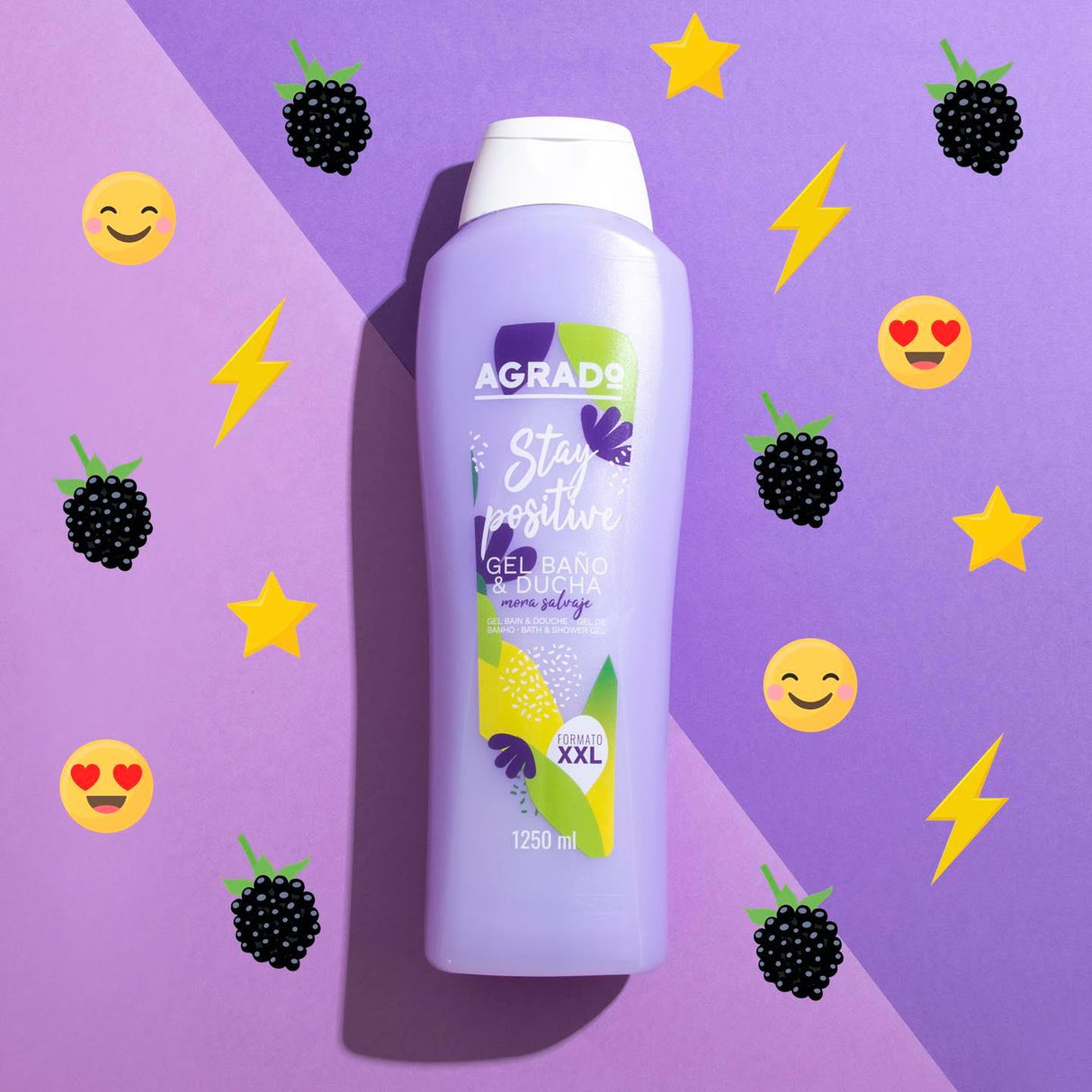 Gel de dus cu aroma de mure Stay positive, 1250ml