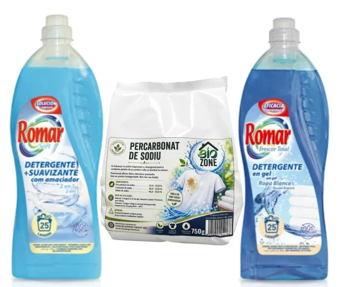 Pachet: 2 x Detergent de rufe lichid 2 in 1, 1,5 L + Percarbonat de sodiu, 750 g, Biozone