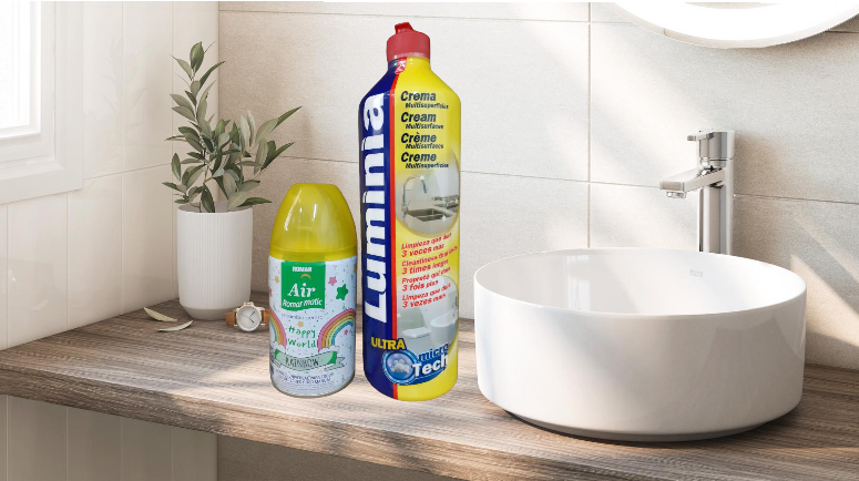 Pachet Luminia 2 produse 1 x LUMINIA Crema tratament pentru curatarea suprafete de baie si bucatarie, 750ml,1x Spray odorizant pentru camera tip Air Wick, Happy Rainbow 335cc