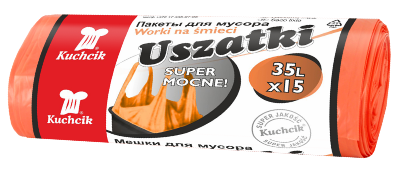 Saci menajeri,35l, portocaliu,15 buc, tip sacosa cu manere