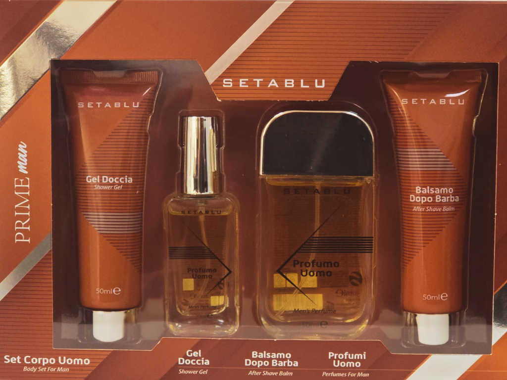 Set cadou man,Prime Man,(Parfum 50 ml + mini parfum 20 ml +Balsam dupa barbierit 50ml +Gel de dus 50ml)