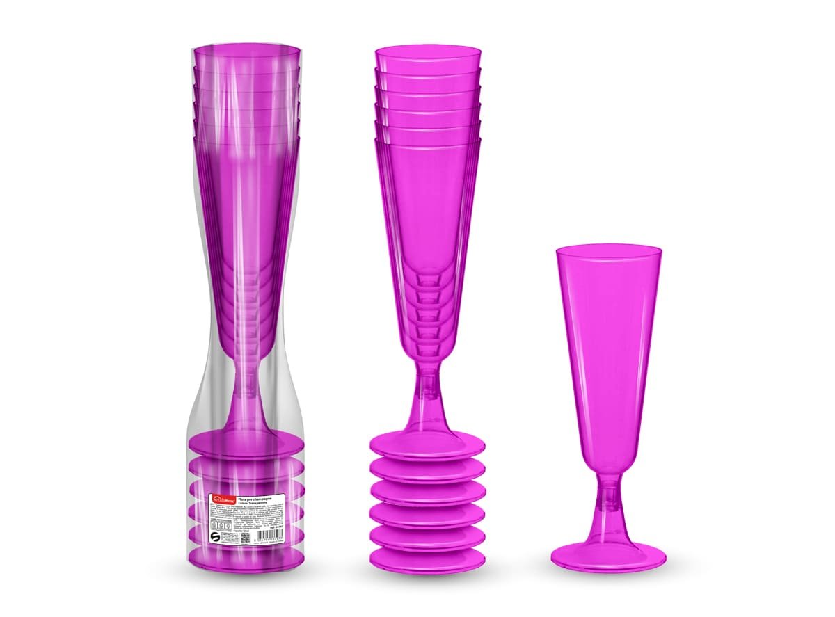 Set pahare de plastic pentru sampanie, roz, 125 ml, 6 bucati