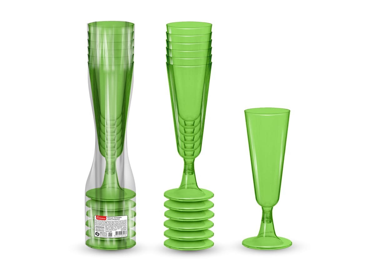 Set pahare de plastic pentru sampanie, verzi, 125 ml, 6 bucati